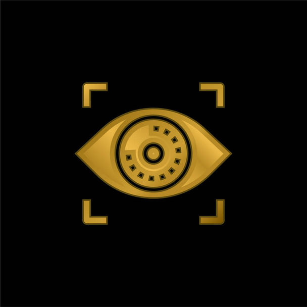 Reconocimiento biométrico chapado en oro icono metálico o logotipo vector - Vector, Imagen