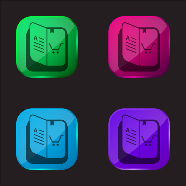 Book four color glass button icon - Vector, Image