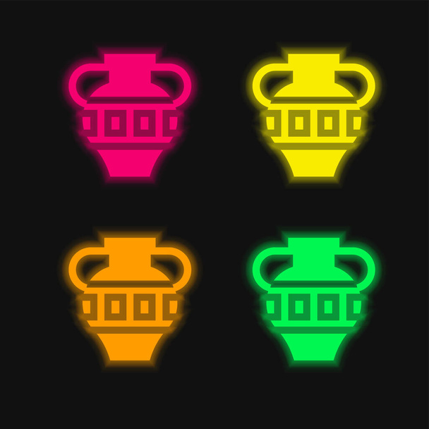 Amfora négy színű izzó neon vektor ikon - Vektor, kép