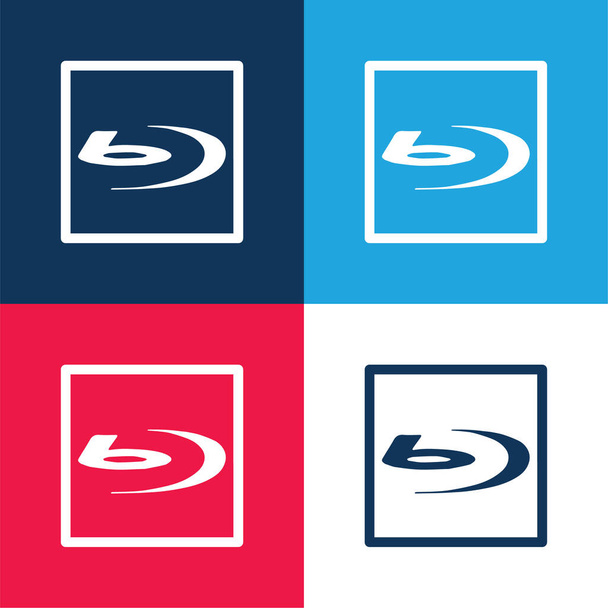 Blu Ray Sign blaues und rotes Vier-Farben-Minimalsymbolset - Vektor, Bild