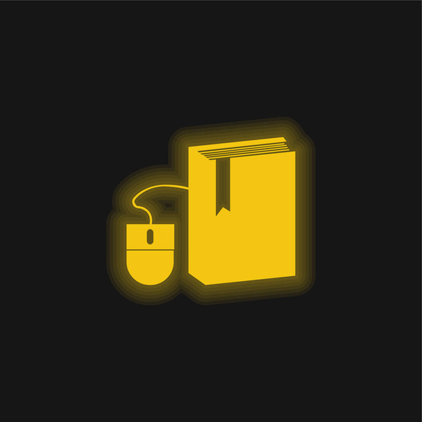 Boek En Muis geel gloeiende neon pictogram - Vector, afbeelding