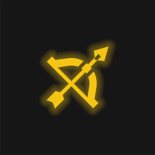 Лук и стрела желтый светящийся неоновый значок - Вектор,изображение