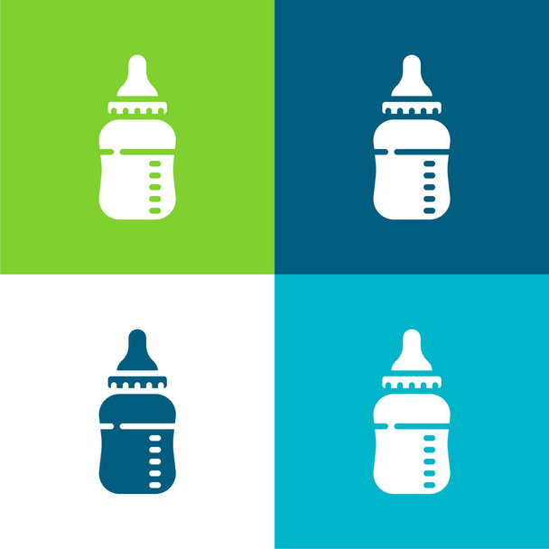 Baby Bottle Flat four color minimal icon set - Vector, Image