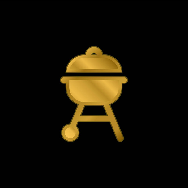 Bbq gold plated metalic icon or logo vector - Vector, Image