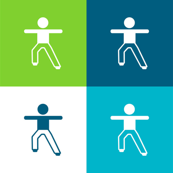 Ragazzo Stretching braccia e gambe piatte quattro colori minimo set di icone - Vettoriali, immagini