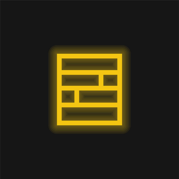 Tégla minta tér gomb interfész Jelkép sárga izzó neon ikon - Vektor, kép