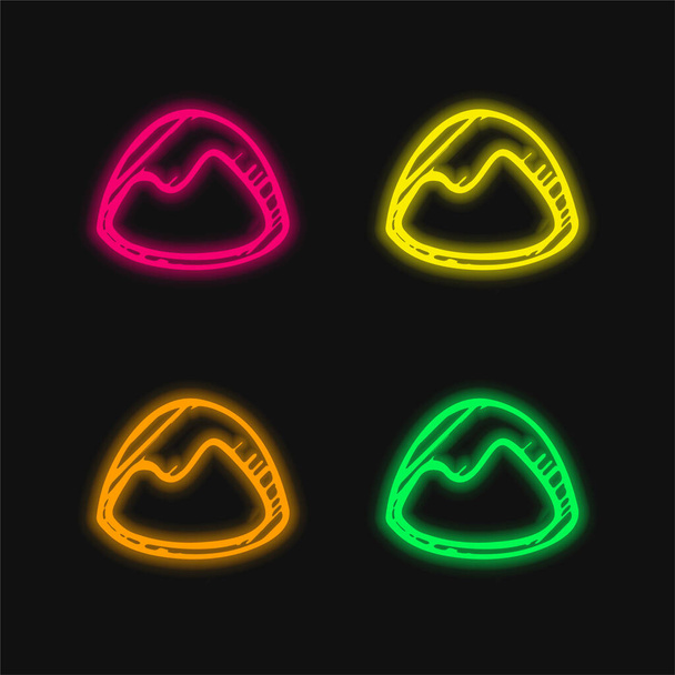 Basecamp Sketched Logo nelivärinen hehkuva neonvektori kuvake - Vektori, kuva
