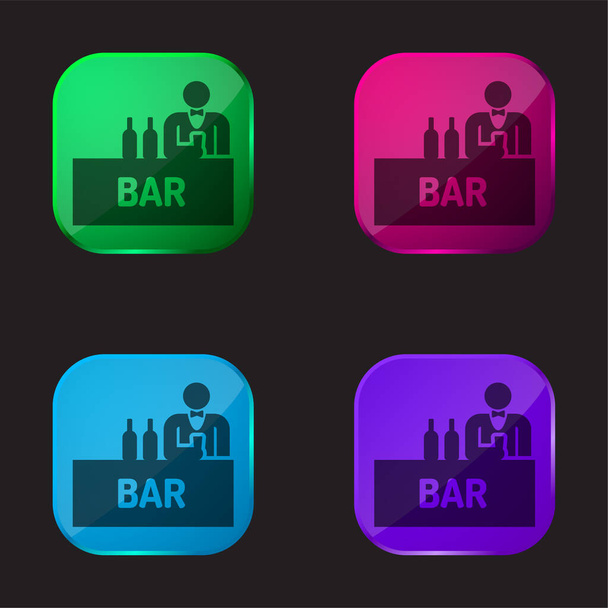 Barman four color glass button icon - Vector, Image