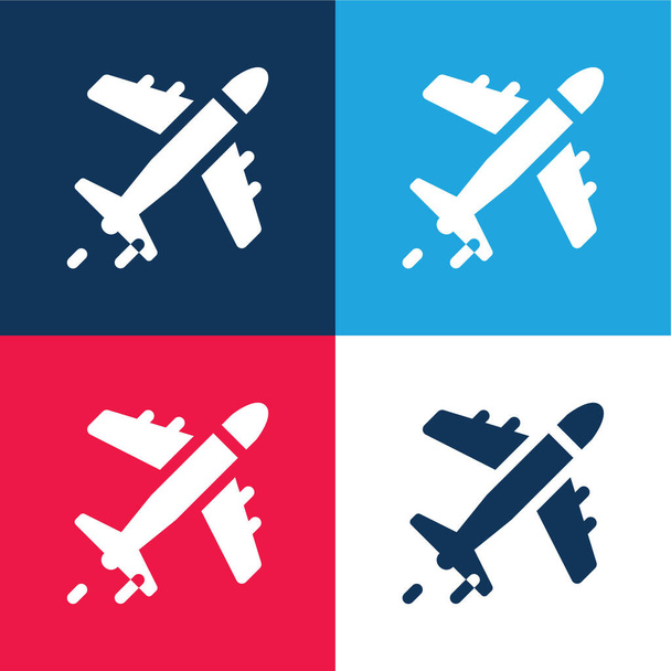 Avião azul e vermelho quatro cores conjunto de ícones mínimos - Vetor, Imagem