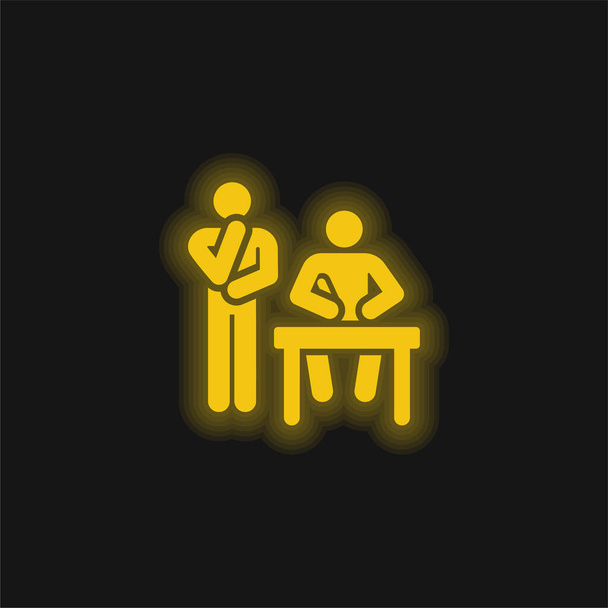 Brainstormend geel gloeiend neon icoon - Vector, afbeelding