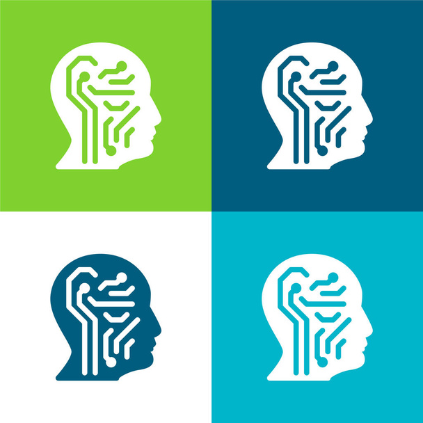 Sztuczna inteligencja Płaskie cztery kolory minimalny zestaw ikon - Wektor, obraz