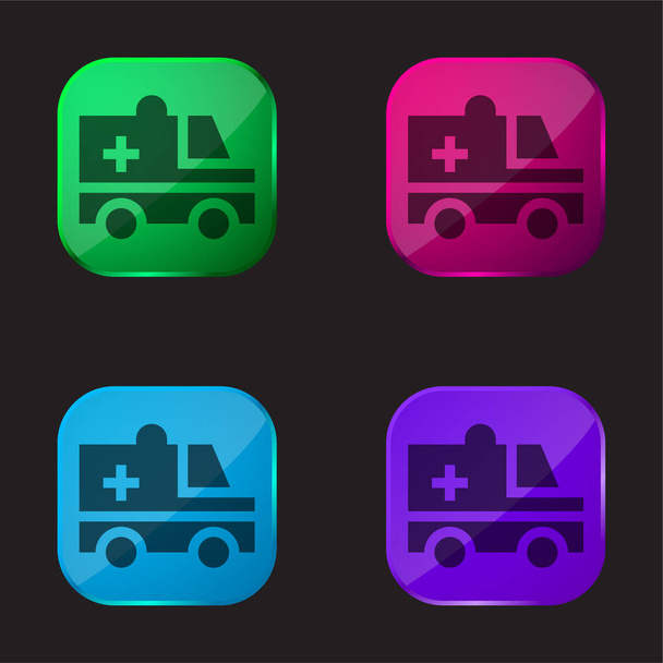 Ambulans cztery kolor szklany przycisk ikona - Wektor, obraz