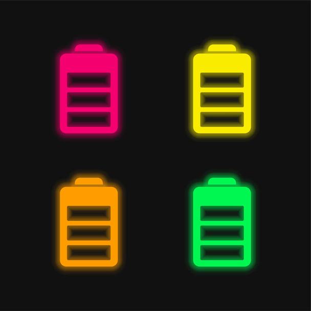 Stav baterie čtyři barvy zářící neonový vektor ikona - Vektor, obrázek
