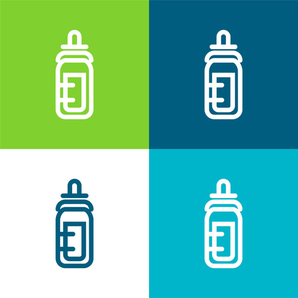 Контур детской бутылки Плоский четырехцветный минимальный набор значков - Вектор,изображение