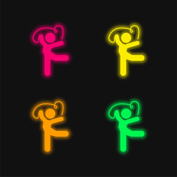 Postura ginnasta artistica con nastro icona vettoriale al neon incandescente a quattro colori - Vettoriali, immagini