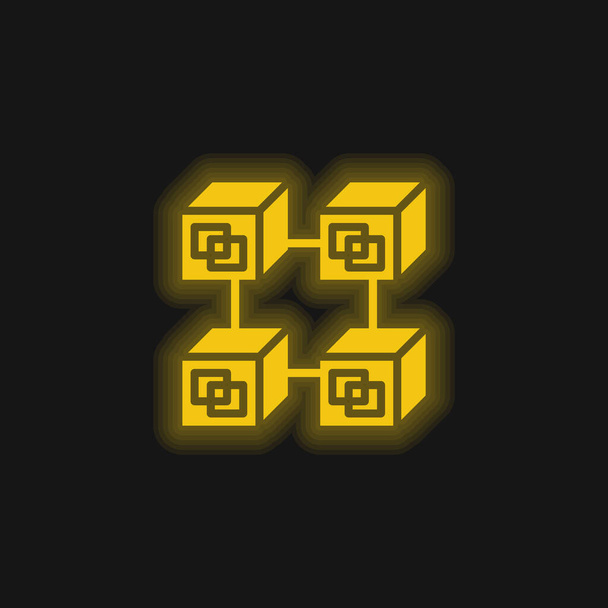 Blockchain giallo incandescente icona al neon - Vettoriali, immagini