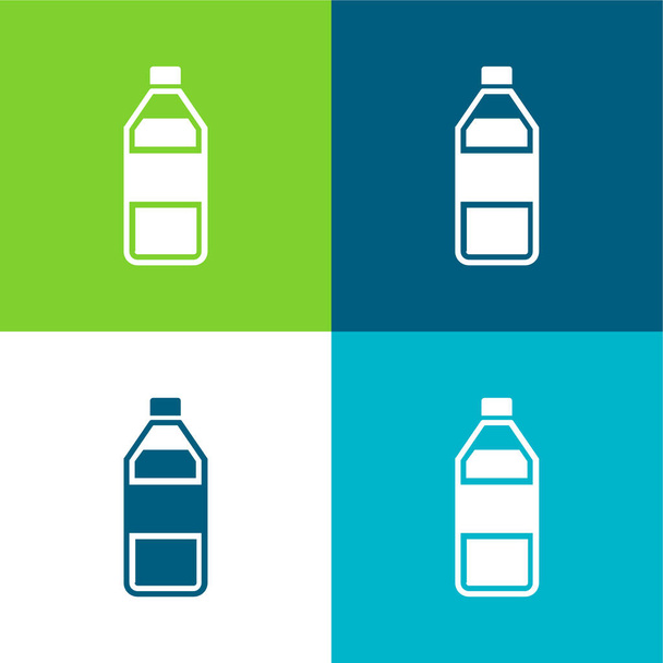 Flasche Wasser Flach vier Farben minimales Symbol-Set - Vektor, Bild