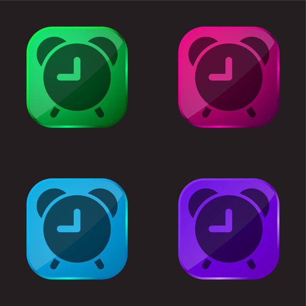 Reloj despertador icono de botón de cristal de cuatro colores - Vector, Imagen