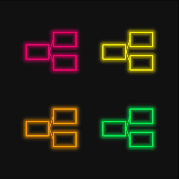 Branch Elements quatro cores brilhante ícone de vetor de néon - Vetor, Imagem
