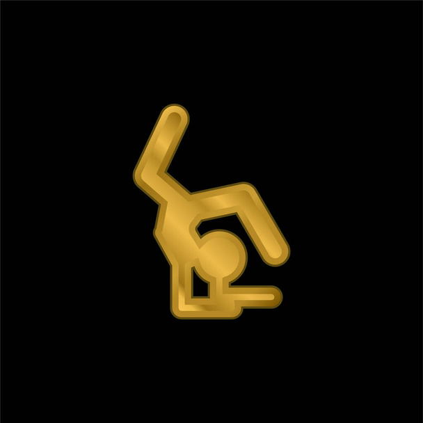Gimnasta artística Silueta chapado en oro icono metálico o logo vector - Vector, imagen