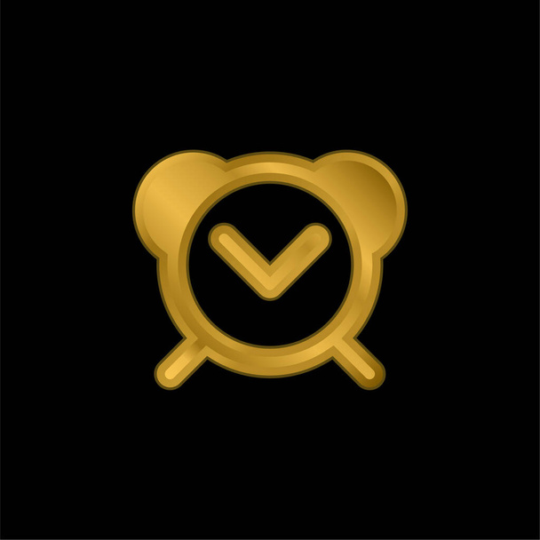 Reloj despertador chapado en oro icono metálico o logo vector - Vector, Imagen