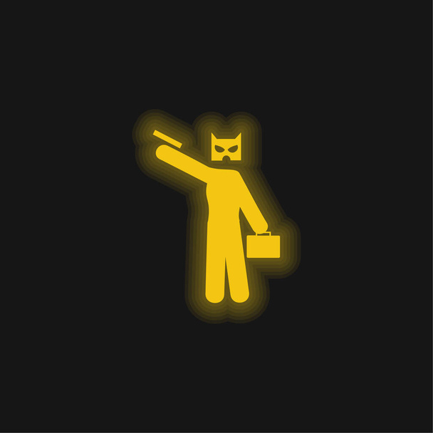 Bank Robbery geel gloeiende neon icoon - Vector, afbeelding