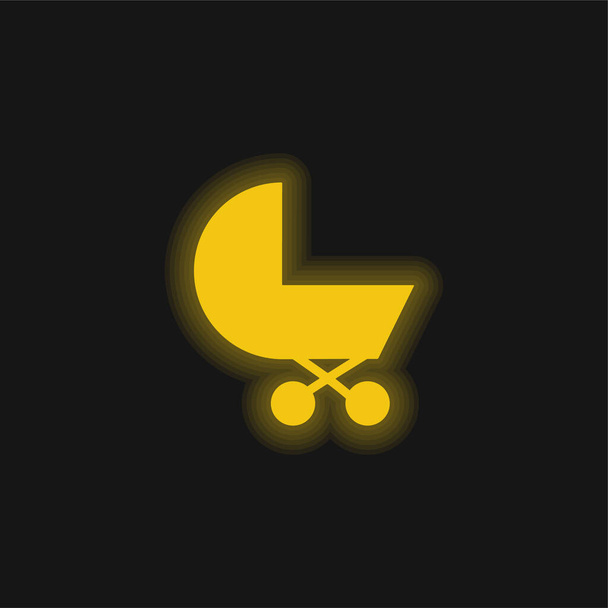 Bebé carro amarillo brillante icono de neón - Vector, Imagen