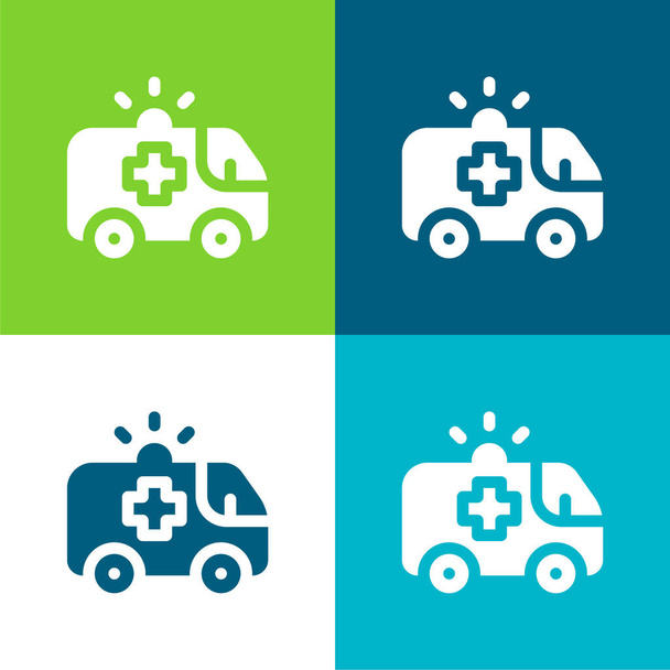 Ambulance Vlak vier kleuren minimale pictogram set - Vector, afbeelding