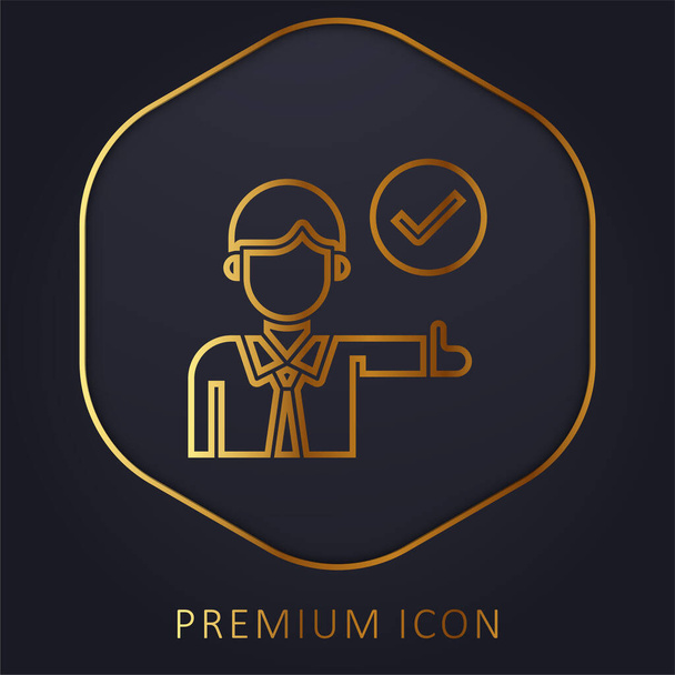 Aprobar el logotipo o icono premium de línea dorada - Vector, Imagen