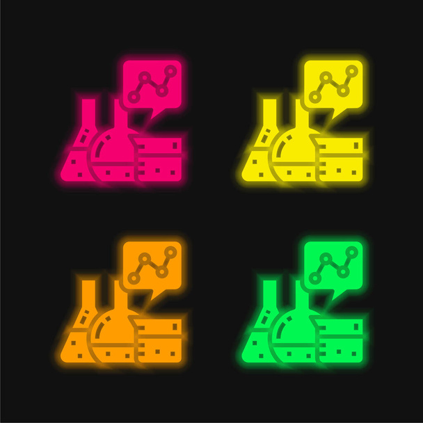 Аналитика 4 цветных светящихся неоновых вектора значок - Вектор,изображение