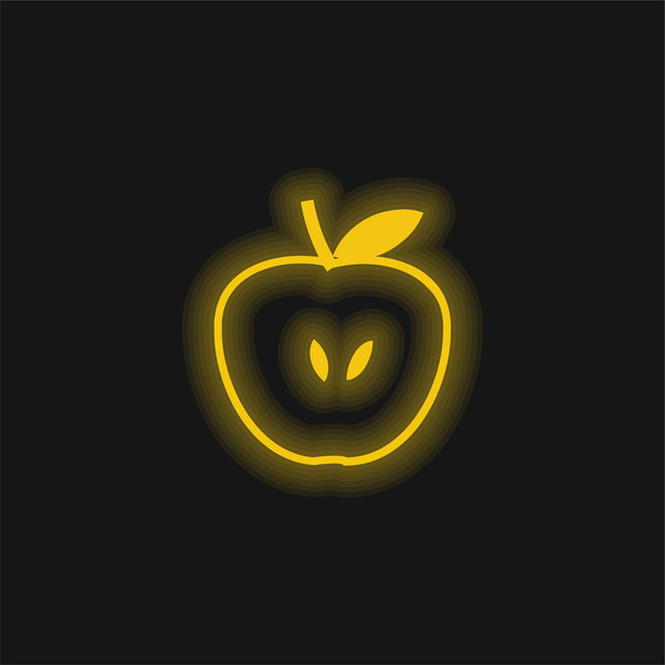 Apple Silhouette yellow glowing neon icon - Vector, Image