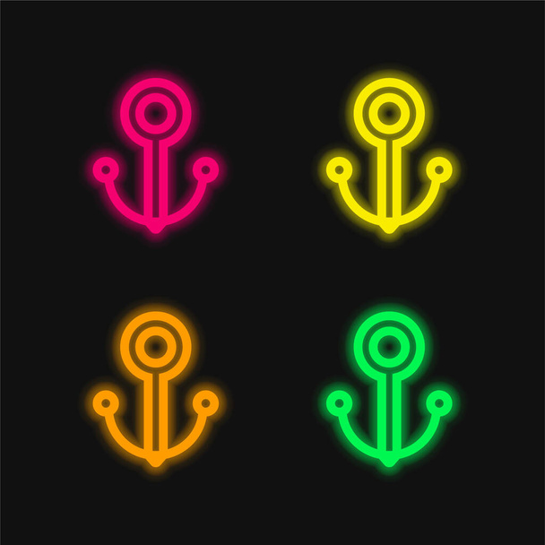 Ancoraggio quattro colori incandescente icona vettoriale al neon - Vettoriali, immagini