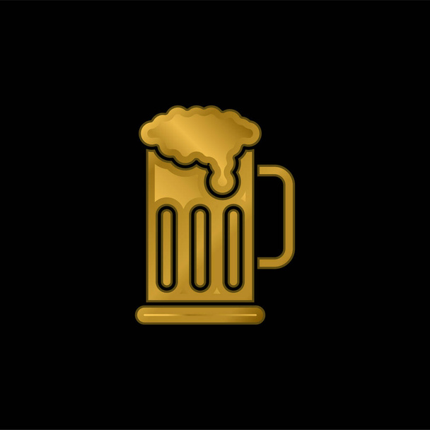 Cerveza chapado en oro icono metálico o logo vector - Vector, imagen