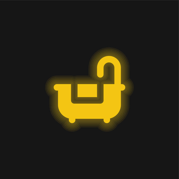 Badkuip geel gloeiende neon pictogram - Vector, afbeelding