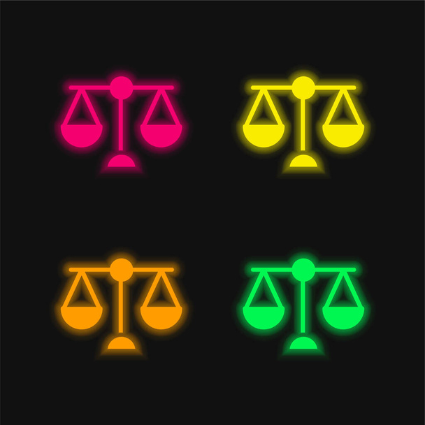 Balans Schaal vier kleuren gloeiende neon vector icoon - Vector, afbeelding