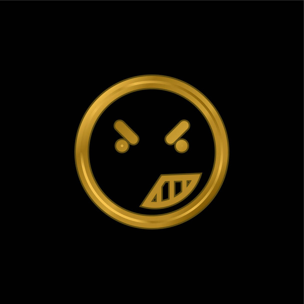 Gniew na twarzy Emoticon zaokrąglony kwadratowy zarys złoty metaliczny ikona lub wektor logo - Wektor, obraz
