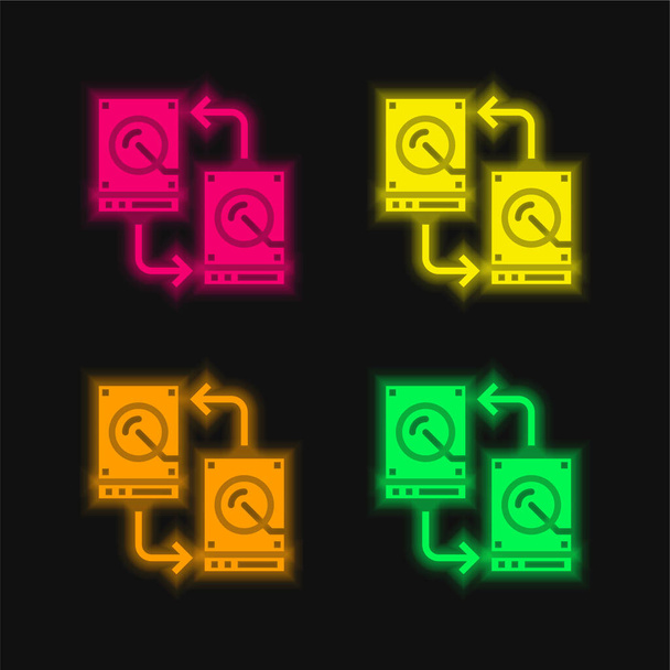 Sauvegarde quatre couleurs brillant icône vectorielle néon - Vecteur, image