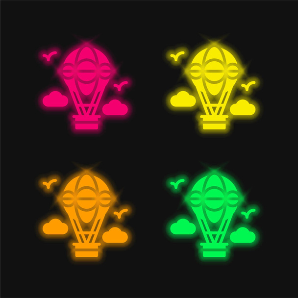 Luchtballon vier kleur gloeiende neon vector pictogram - Vector, afbeelding