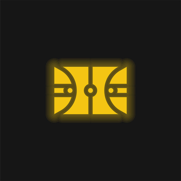 Cancha de baloncesto amarillo brillante icono de neón - Vector, Imagen