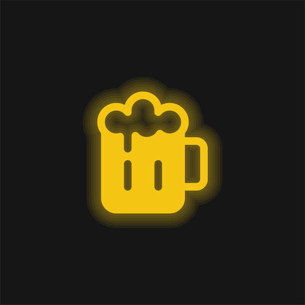 ビールマグカップ黄色の輝くネオンアイコン - ベクター画像