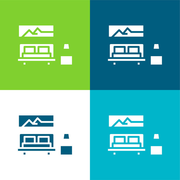 Ložnice Byt čtyři barvy minimální ikona nastavena - Vektor, obrázek