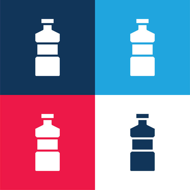 Fles blauw en rood vier kleuren minimale pictogram set - Vector, afbeelding