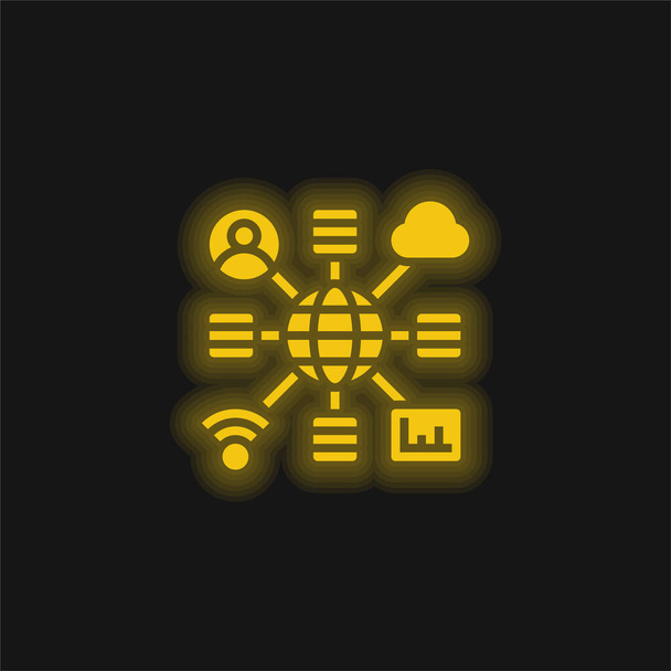 Big Data giallo icona al neon incandescente - Vettoriali, immagini