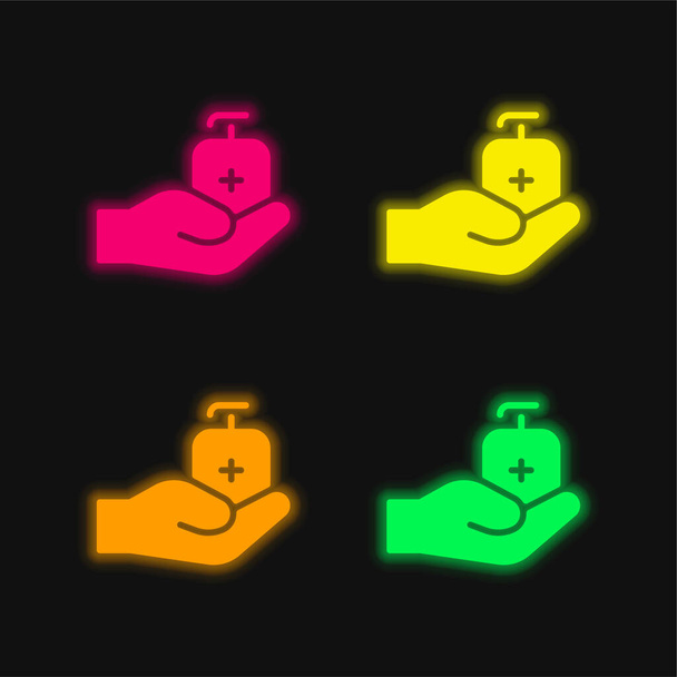 Антисептический четырехцветный светящийся неоновый вектор - Вектор,изображение