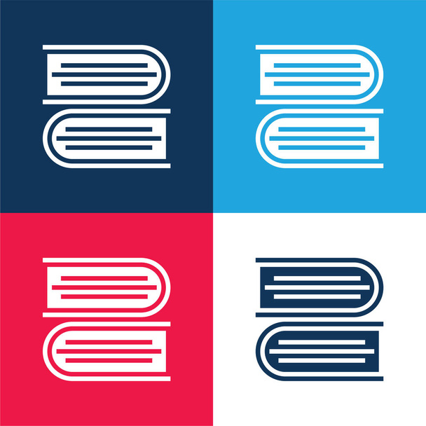 Bücher blau und rot vier Farben minimalen Symbolsatz - Vektor, Bild