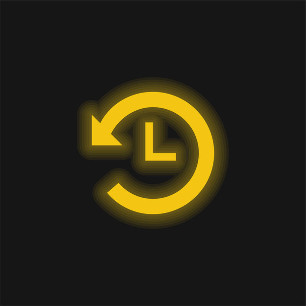 Tiempo hacia atrás amarillo brillante icono de neón - Vector, Imagen