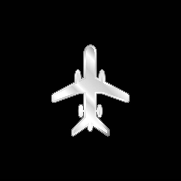 Airplane With Wheels silver plated metallic icon - Vector, Image