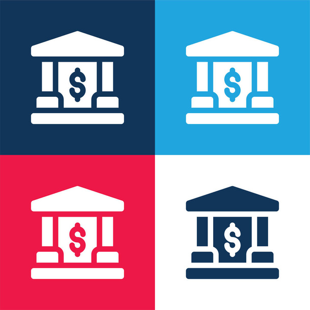 Banki kék és piros négy szín minimális ikon készlet - Vektor, kép