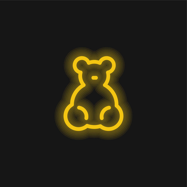 Bebé oso juguete amarillo brillante icono de neón - Vector, Imagen