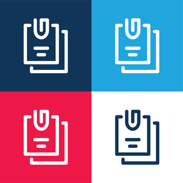 Připojené soubory modrá a červená čtyři barvy minimální ikona nastavena - Vektor, obrázek